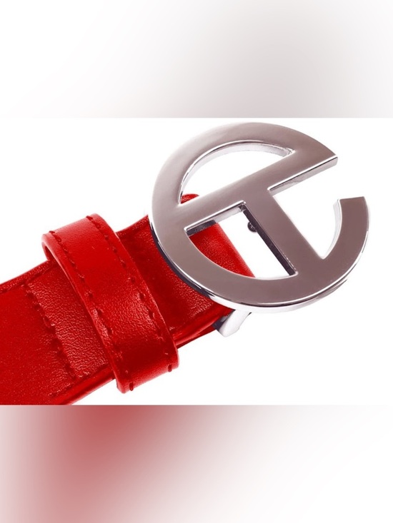 Telfar Red Leather Logo Belt with Silver Buckle ? main image 8